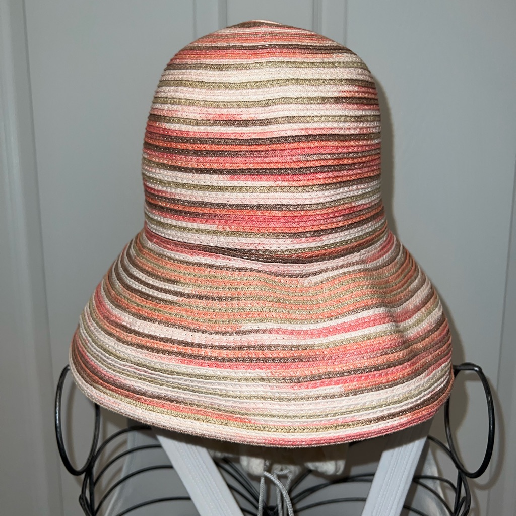 Eric Javits New York Sun Hat Striped Coral, Tan, Salmon, Peach, Taupe Colors